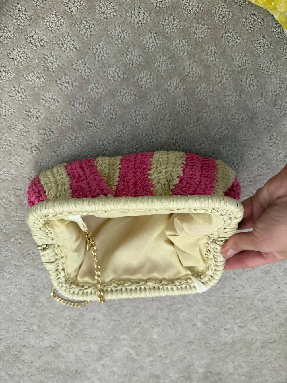 Pink Striped Raffia Clutch Bag Crossbody Beach Vacation Purse Hot Pink Pouch